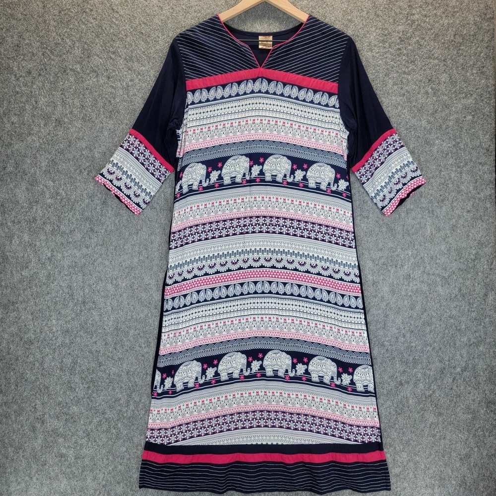Zoie Dress Womens S Navy Blue Elephant Print Indian Kurta Tunic Boho Ethnic